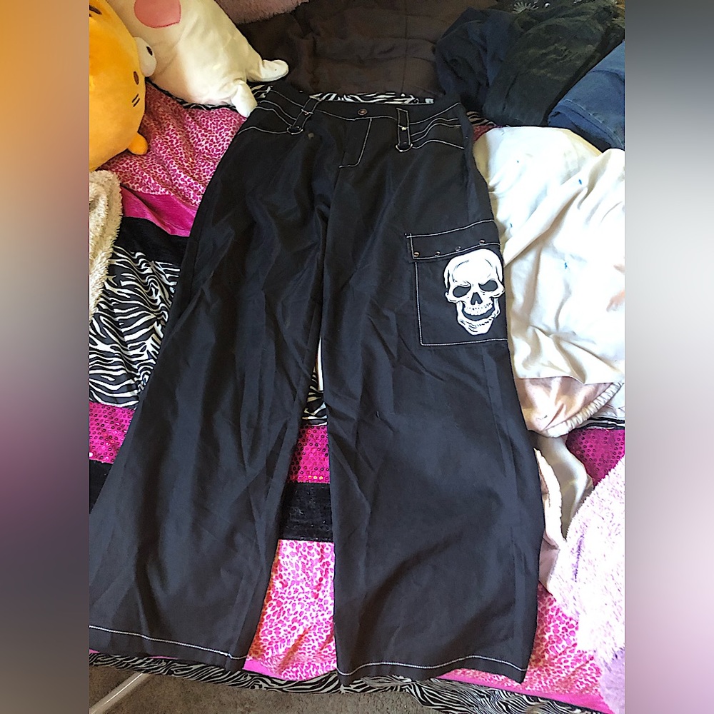 punk skull graphic cargo pants